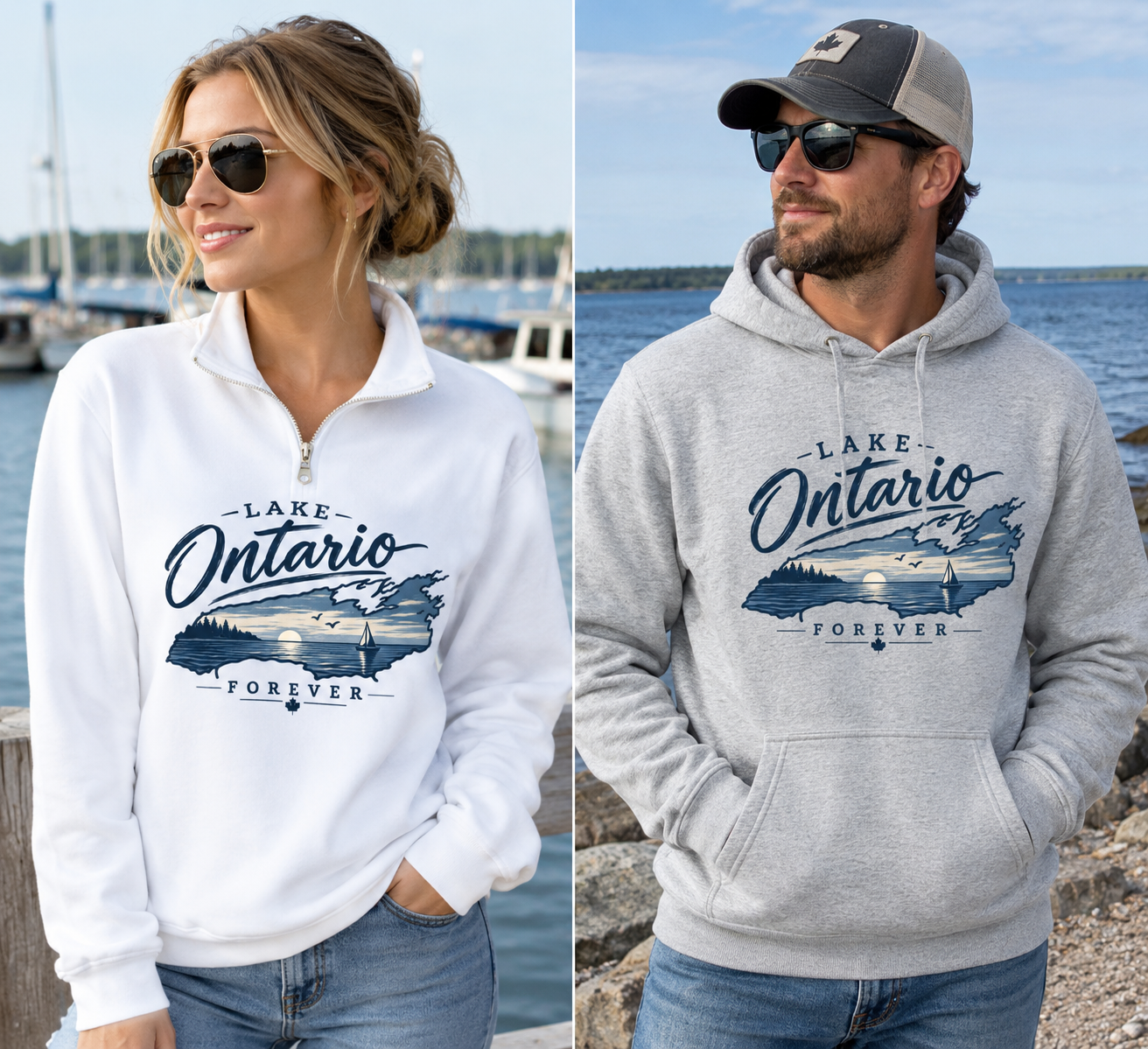 Lake Ontario Forever, White Quarter Zip-Custom Order