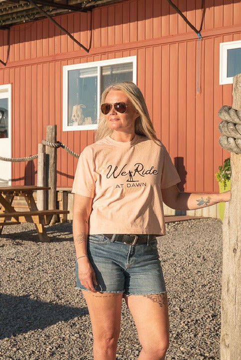 We Ride At Dawn Crop Tee - Beachy Peachy