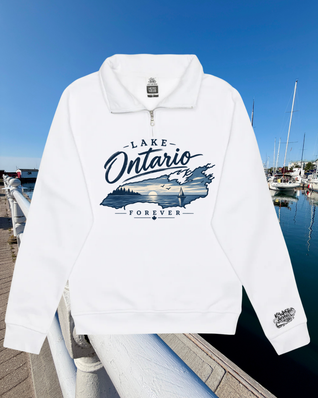 Lake Ontario Forever, White Quarter Zip-Custom Order