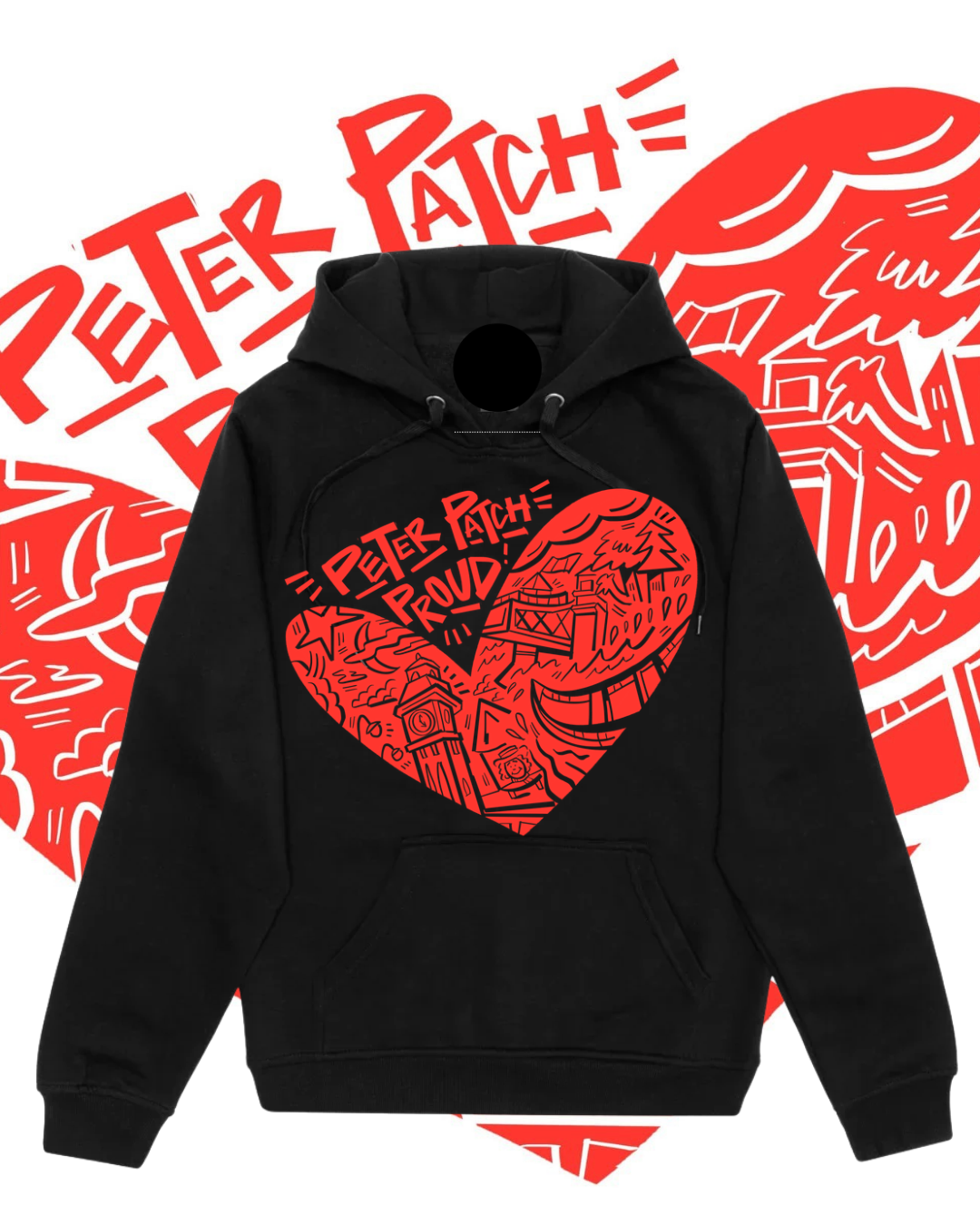 PETER PATCH PROUD - Wilkins x Kawartha Apparel Collab Hoodie - Red on Black